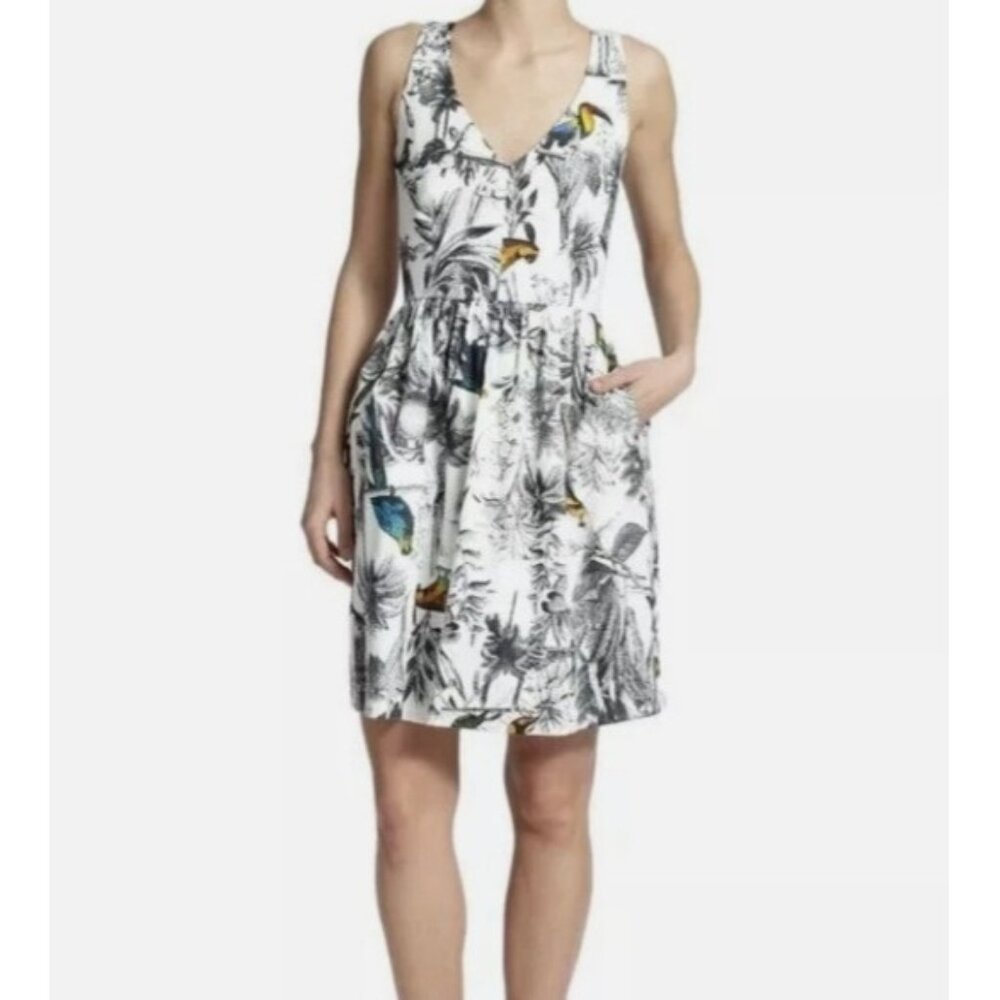 Milly White Tropical Bird Print Fit & Flare Isadora Dress, Size 6, NWT! $395